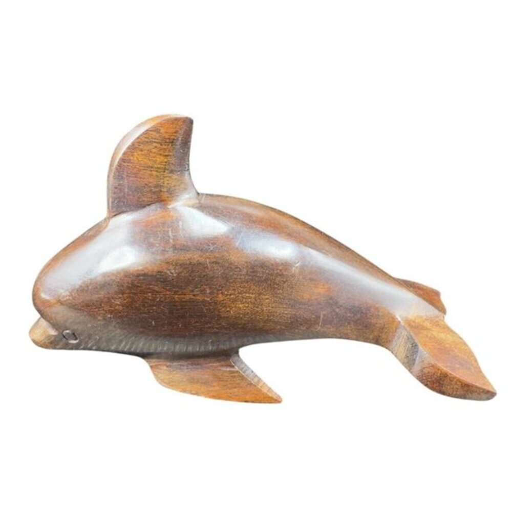Hand Carved Ironwood Figurine Wood Carving Made Mexico Dolphin Figurine Vintage